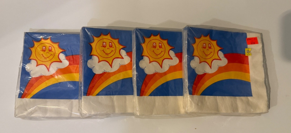 🌈 Vintage Betty Crocker Rainbow Sun Luncheon Napkins Lot of 4 Sealed Retro Part
